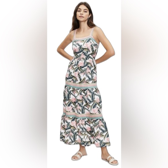 LOFT Dresses & Skirts - Loft Linen Blend Tropical Print Maxi Dress size 4